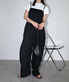 【SALE／50%OFF】andme シャーリング ベアトップ キャミ サロペット アンドミー オールインワン・オーバーオール オールインワン・つなぎ ベージュ ブラック