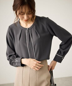 【SALE／20%OFF】ROPE' PICNIC 配色パイピングブラウス ロペピクニック トップス シャツ・ブラウス ホワイト ベージュ ブルー グレー