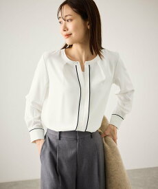 【SALE／11%OFF】ROPE' PICNIC 配色パイピングブラウス ロペピクニック トップス シャツ・ブラウス ホワイト ベージュ ブルー グレー【送料無料】