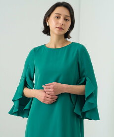 【SALE／40%OFF】ANAYI トリアセコンパクトラッフルスリットワンピース アナイ ワンピース・ドレス ワンピース グリーン ブラック【送料無料】