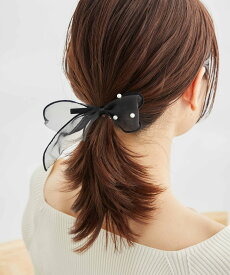 【SALE／30%OFF】ROPE' PICNIC PASSAGE パール付きオーガンジーリボンヘアクリップ ロペピクニック ヘアアクセサリー バレッタ・ヘアクリップ・ヘアピン ブラック ホワイト グリーン