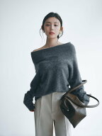 Mila Owen ソフトウールミンクタッチオフショルニット ミラオーウェン トップス ニット イエロー グレー…