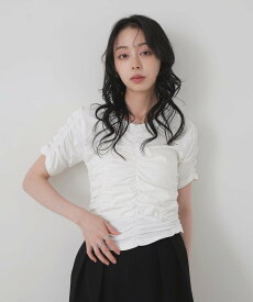 LIAN シャーリングアシンメトリーTシャツ リアン トップス カットソー・Tシャツ ホワイト ブラウン ブラック【送料無料】