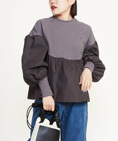 CONVERSE TOKYO WOMEN VOLUME SLEEVE RIB DOCKING PULLOVER コンバーストウキョウ トップス カットソー・Tシャツ グレー ブラック【送料無料】