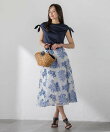 ブーケ刺繍オーガンジースカート