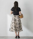 ブーケ刺繍オーガンジースカート
