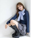刺繍入りボウタイリボンドッキングニットトップス