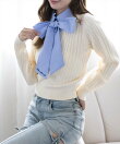 刺繍入りボウタイリボンドッキングニットトップス