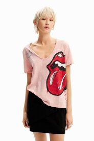 Desigual The Rolling Stones ラインストーン Tシャツ デシグアル トップス カットソー・Tシャツ ブラック ピンク【送料無料】