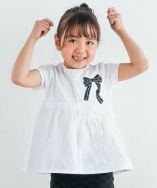 SLAP SLIP リボンパッチ刺しゅうアシンメトリーTシャツ(90~140cm) ベベ オンライン ストア トップス カットソー・Tシャツ ホワイト ピンク