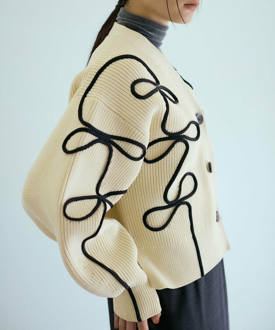 ADAM ET ROPE' FEMME 【サステナブル・洗える】ラインニットカーディガン アダムエロペ トップス カーディガン ホワイト グレー ブラウン【送料無料】 - メイン画像 6