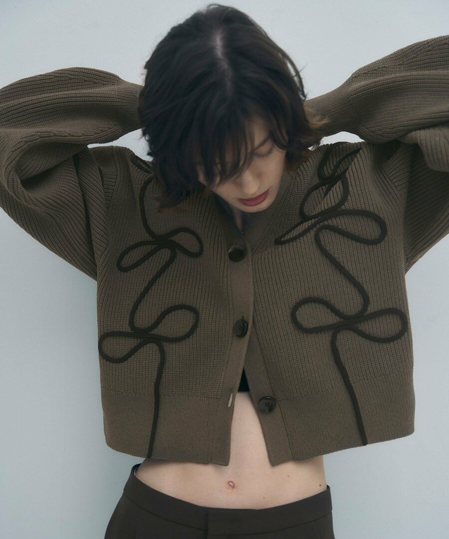 ADAM ET ROPE' FEMME 【サステナブル・洗える】ラインニットカーディガン アダムエロペ トップス カーディガン ホワイト グレー ブラウン【送料無料】 - メイン画像 3