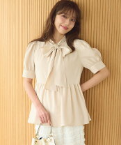 rienda2021/春夏秋ベージュペプラムトップス