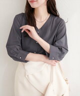 【SALE／50%OFF】natural couture パール釦Vネック7分袖ブラウス ナチュラルクチュール トップス シャツ…