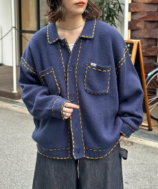 CPCM ハンドステッチニットシャツ シーピーシーエム トップス カーディガン グリーン ホワイト ネイビー ブラウン【送料無料】