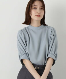 N. Natural Beauty Basic バルーンスリーブバンドカラーブラウス エヌ ナチュラルビューティーベーシック* トップス シャツ・ブラウス ブルー ホワイト ブラウン【送料無料】