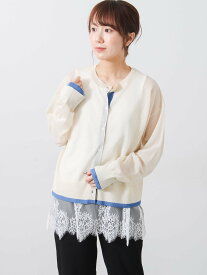 【SALE／50%OFF】Samansa Mos2 【マシンウォッシャブル】シアー配色カーディガン サマンサモスモス トップス カーディガン ピンク ネイビー ホワイト