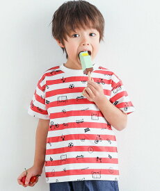 【SALE／11%OFF】SLAP SLIP ボーダーはたらくくるま恐竜プリント柄Tシャツ(80~130cm) ベベ オンライン ストア トップス カットソー・Tシャツ