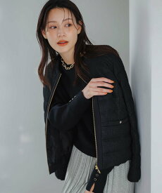 ANY SIS L 【2WAY】ツイードノーカラー ダウンジャケット エニィスィス ジャケット・アウター ダウンジャケット・ダウンベスト ホワイト ブラック【送料無料】