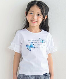 BeBe 水彩風ちょうちょプリント半袖Tシャツ(90~150cm) ベベ オンライン ストア トップス カットソー・Tシャツ ホワイト パープル【送料無料】