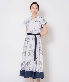 Noela 【15周年】スカーフ柄シャツワンピース ノエラ ワンピース・ドレス ワンピース ブルー ブラウン ベージュ【送料無料】