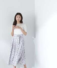 【SALE／10%OFF】NATURAL BEAUTY BASIC ベルテッドフラワープリントスカート ナチュラルビューティベーシック スカート その他のスカート パープル ホワイト ネイビー【送料無料】