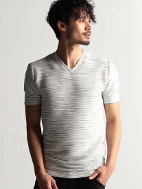 NICOLE CLUB FOR MEN ウェーブタックジャガードVネック半袖プルオーバー ニコル トップス カットソー・Tシャツ ピンク ホワイト グレー ブラック ネイビー【送料無料】