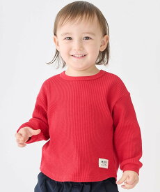 petit main 【プティプラ】ワッフル長袖T ナルミヤオンライン トップス カットソー・Tシャツ グレー ベージュ グリーン ネイビー ホワイト
