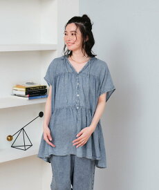 LEPSIM 【産前・産後対応】マタニティ/AIRデニムティアードブラウス レプシィム マタニティウェア・ベビー用品 マタニティトップス ブルー グレー【送料無料】