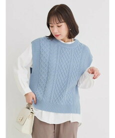 【SALE／25%OFF】Re-J&SUPURE [SET]ケーブルニットベスト×バンドカラーシャツ リジェイアンドスプル トップス シャツ・ブラウス グレー カーキグリーン ブルー ベージュ