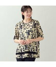 【洗える・日本製・L~4Lサイズ】シルエットフラワー チュールカットソー