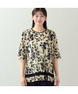 【洗える・日本製・L~4Lサイズ】シルエットフラワー チュールカットソー