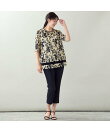 【洗える・日本製・L~4Lサイズ】シルエットフラワー チュールカットソー