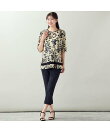 【洗える・日本製・L~4Lサイズ】シルエットフラワー チュールカットソー