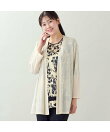 【洗える・日本製・L~4Lサイズ】シルエットフラワー チュールカットソー