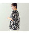 【洗える・日本製・L~4Lサイズ】シルエットフラワー チュールカットソー