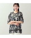 【洗える・日本製・L~4Lサイズ】シルエットフラワー チュールカットソー