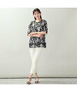 【洗える・日本製・L~4Lサイズ】シルエットフラワー チュールカットソー