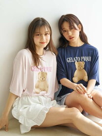 【SALE／30%OFF】gelato pique 【ONLINE限定】【接触冷感】ベアワンポイントTシャツ&ストライプショートパンツセット ジェラートピケ インナー・ルームウェア その他のインナー・ルームウェア ピンク ネイビー【送料無料】