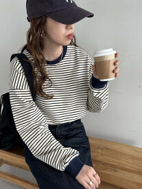 【SALE／14%OFF】Discoat 【21色展開/WEB限定】ボーダービッグロングTシャツ ディスコート トップス カットソー・Tシャツ ピンク グレー ブルー ブラック ベージュ ホワイト レッド ネイビー ブラウン