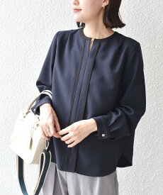 【SALE／10%OFF】SHIPS WOMEN ＜手洗い可能＞パイピング デザイン Vネック ブラウス ◇ シップス トップス シャツ・ブラウス ネイビー ホワイト【送料無料】