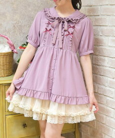 【SALE／25%OFF】axes femme POETIQUE トッピングリボンロングブラウス アクシーズファム トップス シャツ・ブラウス ピンク ブルー【送料無料】