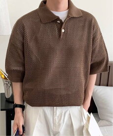 NOWLE NOWLE/(M)【NOWLE】透かし編み メッシュ ポロ ニット チェルカ トップス ポロシャツ ホワイト ブラック グレー ブラウン【送料無料】