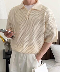 NOWLE NOWLE/(M)【NOWLE】透かし編み メッシュ ポロ ニット チェルカ トップス ポロシャツ グレー ブラウン ホワイト【送料無料】