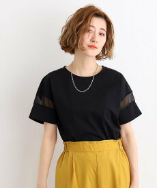 grove 【嬉しい多機能】COTTON USA 袖シアーTシャツ グローブ トップス カットソー・Tシャツ ホワイト ブラック イエロー ピンク ブルー