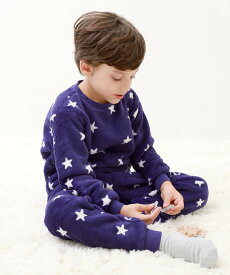 【SALE／3%OFF】devirock ボーイズ もこもこフリース パジャマ パジャマ 長袖パジャマ ルームウェア 長袖 25AW デビロック インナー・ルームウェア パジャマ ブルー パープル グレー