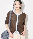 別注 シアー配色ニットカーディガン/リネンタッチ