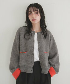 LIAN アルパカタッチバイカラーカーディガン リアン トップス ニット ホワイト グレー ブラウン ブラック【送料無料】