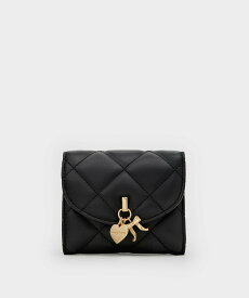 CHARLES & KEITH Arrietty アリエッティ キルトボウハートチャーム カバーフラップウォレット チャールズアンドキース 財布・ポーチ・ケース コインケース・小銭入れ・札入れ ブラック【送料無料】