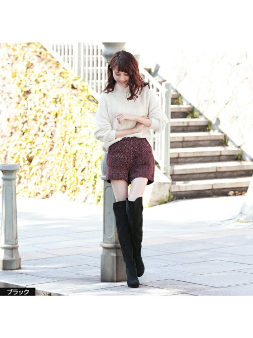 ホンコンマダム 一日ムレない 呼吸する 太ヒール ニーハイブーツ